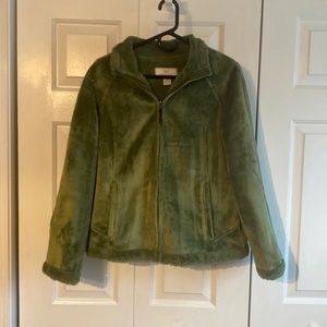 Green Tea plush zip up dark lime jacket with long sleeves Size M